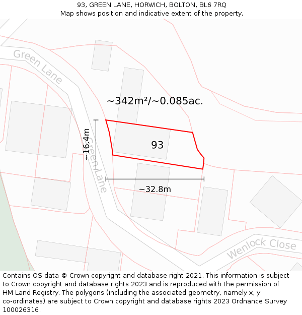 93, GREEN LANE, HORWICH, BOLTON, BL6 7RQ: Plot and title map