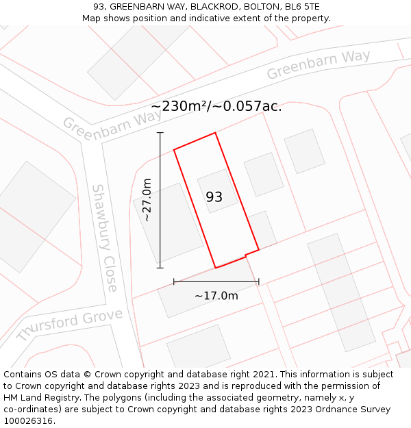 93, GREENBARN WAY, BLACKROD, BOLTON, BL6 5TE: Plot and title map