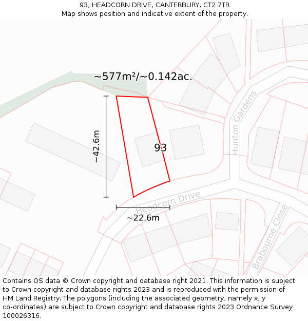 93, HEADCORN DRIVE, CANTERBURY, CT2 7TR: Plot and title map