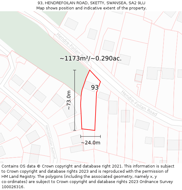 93, HENDREFOILAN ROAD, SKETTY, SWANSEA, SA2 9LU: Plot and title map