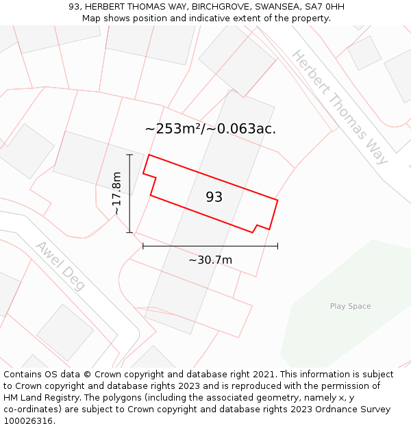 93, HERBERT THOMAS WAY, BIRCHGROVE, SWANSEA, SA7 0HH: Plot and title map