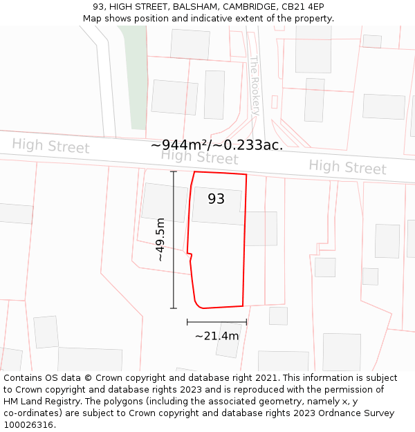 93, HIGH STREET, BALSHAM, CAMBRIDGE, CB21 4EP: Plot and title map