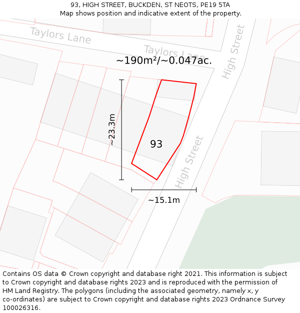 93, HIGH STREET, BUCKDEN, ST NEOTS, PE19 5TA: Plot and title map