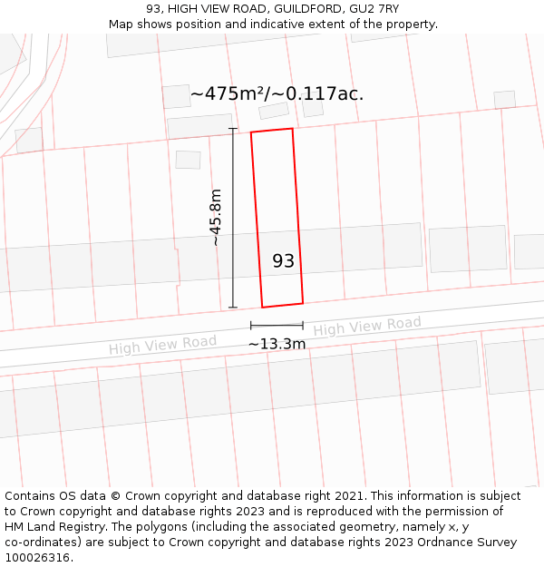 93, HIGH VIEW ROAD, GUILDFORD, GU2 7RY: Plot and title map