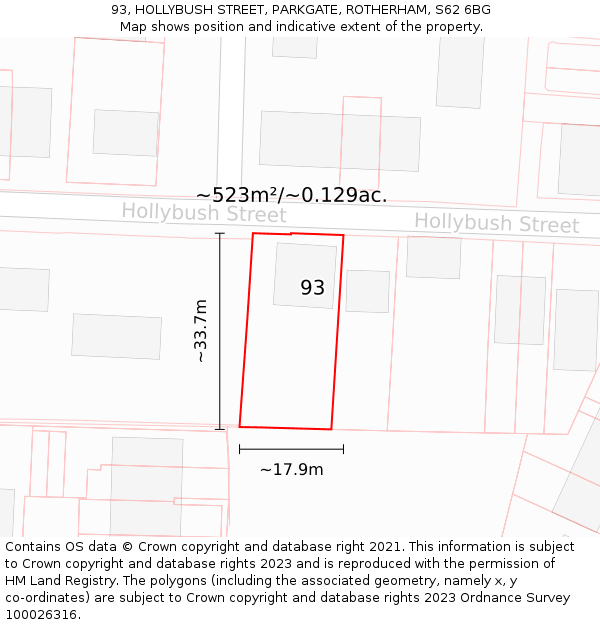 93, HOLLYBUSH STREET, PARKGATE, ROTHERHAM, S62 6BG: Plot and title map