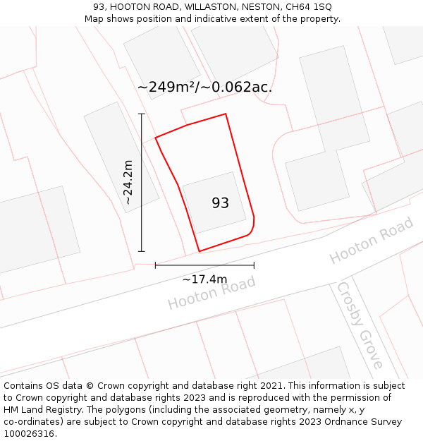 93, HOOTON ROAD, WILLASTON, NESTON, CH64 1SQ: Plot and title map