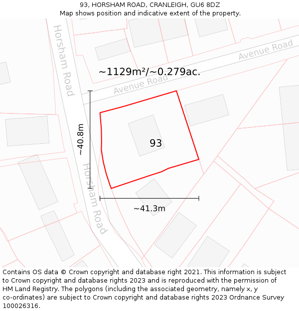 93, HORSHAM ROAD, CRANLEIGH, GU6 8DZ: Plot and title map