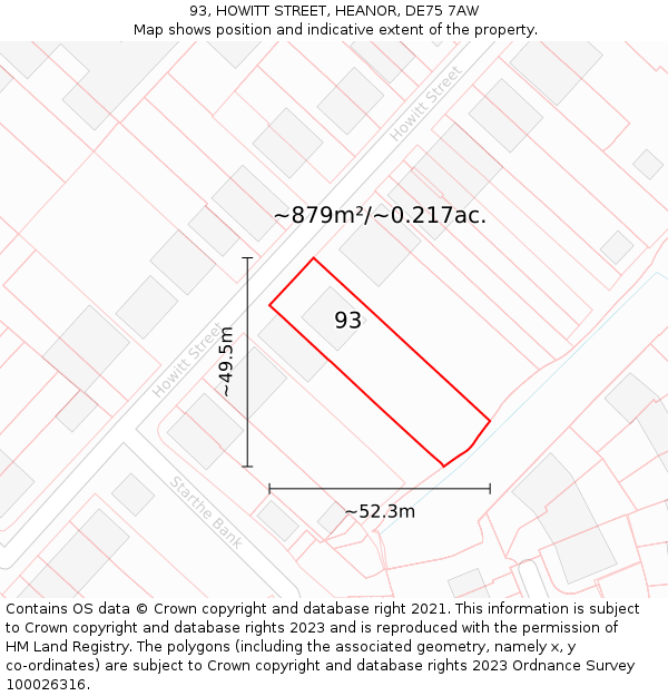 93, HOWITT STREET, HEANOR, DE75 7AW: Plot and title map