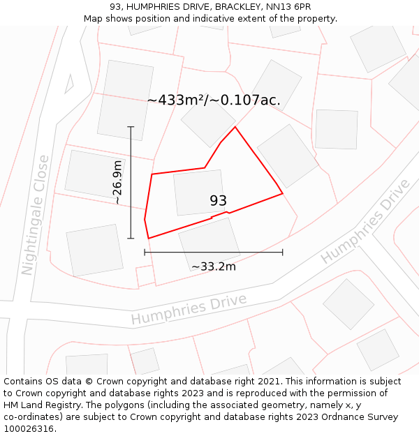 93, HUMPHRIES DRIVE, BRACKLEY, NN13 6PR: Plot and title map