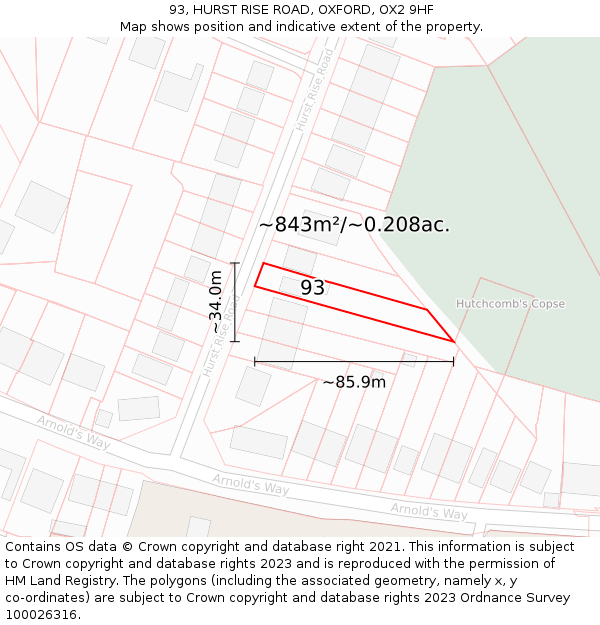 93, HURST RISE ROAD, OXFORD, OX2 9HF: Plot and title map