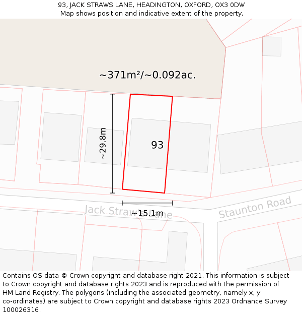 93, JACK STRAWS LANE, HEADINGTON, OXFORD, OX3 0DW: Plot and title map