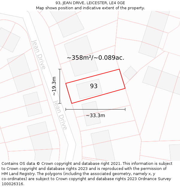 93, JEAN DRIVE, LEICESTER, LE4 0GE: Plot and title map