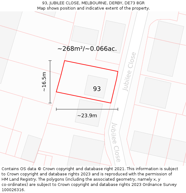 93, JUBILEE CLOSE, MELBOURNE, DERBY, DE73 8GR: Plot and title map