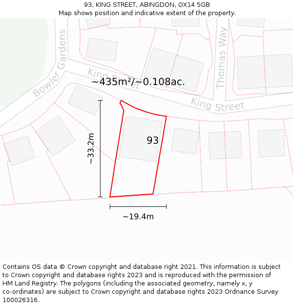93, KING STREET, ABINGDON, OX14 5GB: Plot and title map