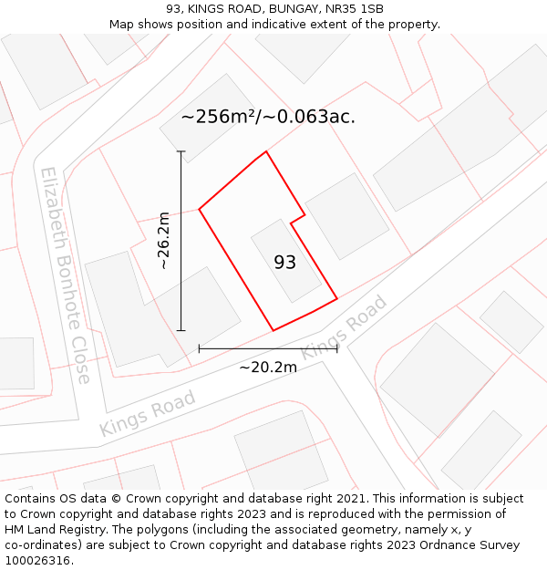 93, KINGS ROAD, BUNGAY, NR35 1SB: Plot and title map