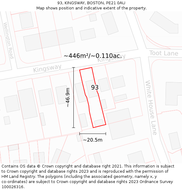 93, KINGSWAY, BOSTON, PE21 0AU: Plot and title map