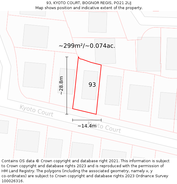 93, KYOTO COURT, BOGNOR REGIS, PO21 2UJ: Plot and title map