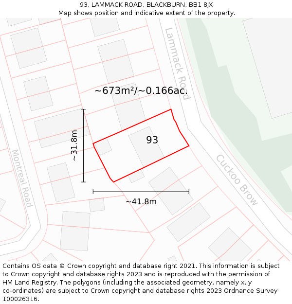 93, LAMMACK ROAD, BLACKBURN, BB1 8JX: Plot and title map