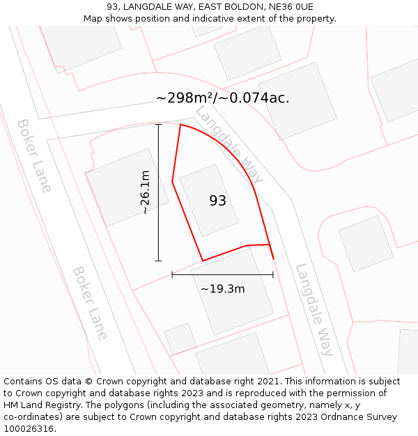 93, LANGDALE WAY, EAST BOLDON, NE36 0UE: Plot and title map