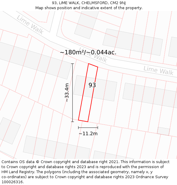 93, LIME WALK, CHELMSFORD, CM2 9NJ: Plot and title map