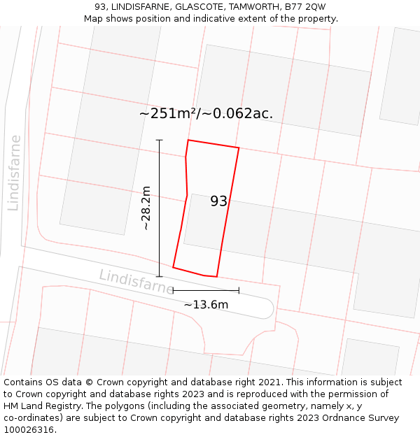 93, LINDISFARNE, GLASCOTE, TAMWORTH, B77 2QW: Plot and title map