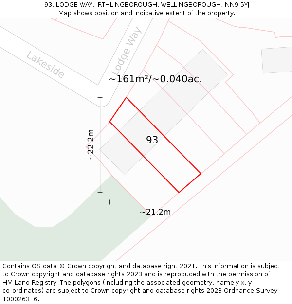 93, LODGE WAY, IRTHLINGBOROUGH, WELLINGBOROUGH, NN9 5YJ: Plot and title map