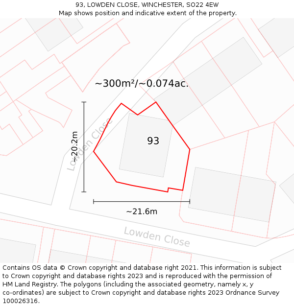 93, LOWDEN CLOSE, WINCHESTER, SO22 4EW: Plot and title map