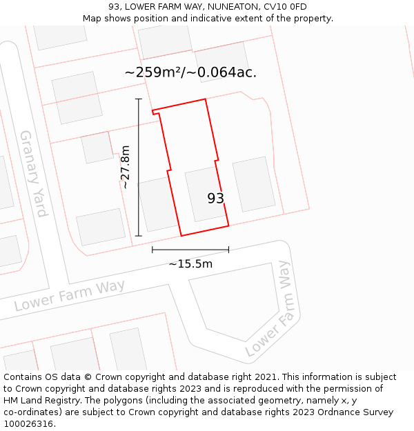 93, LOWER FARM WAY, NUNEATON, CV10 0FD: Plot and title map