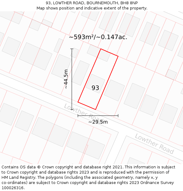 93, LOWTHER ROAD, BOURNEMOUTH, BH8 8NP: Plot and title map