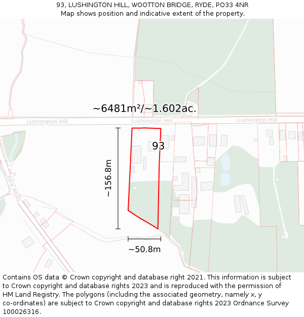 93, LUSHINGTON HILL, WOOTTON BRIDGE, RYDE, PO33 4NR: Plot and title map