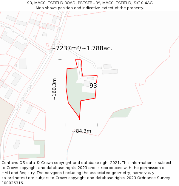 93, MACCLESFIELD ROAD, PRESTBURY, MACCLESFIELD, SK10 4AG: Plot and title map