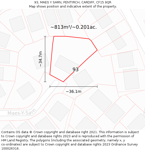 93, MAES Y SARN, PENTYRCH, CARDIFF, CF15 9QR: Plot and title map