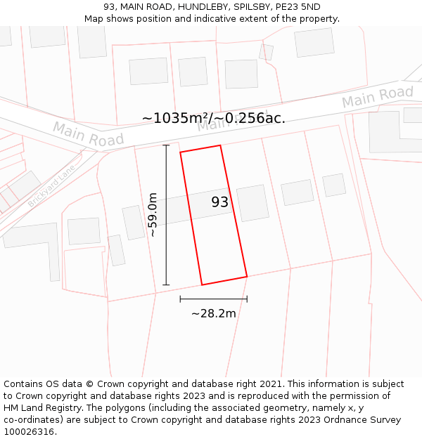 93, MAIN ROAD, HUNDLEBY, SPILSBY, PE23 5ND: Plot and title map