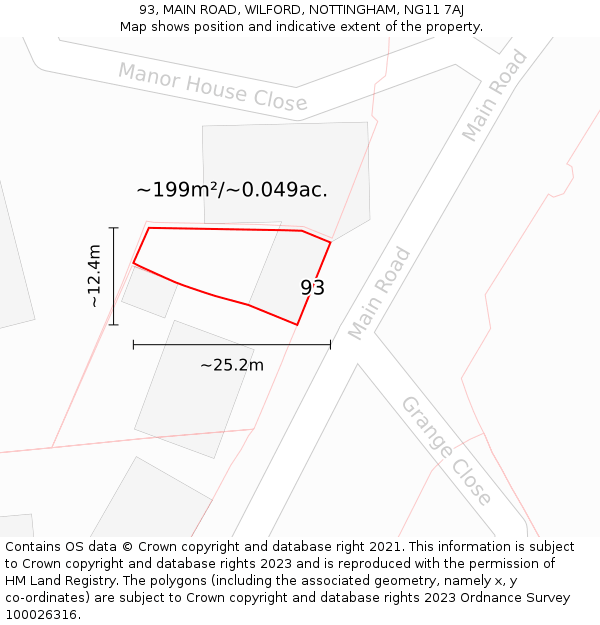 93, MAIN ROAD, WILFORD, NOTTINGHAM, NG11 7AJ: Plot and title map