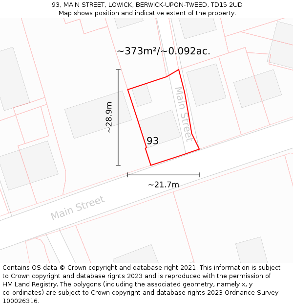 93, MAIN STREET, LOWICK, BERWICK-UPON-TWEED, TD15 2UD: Plot and title map