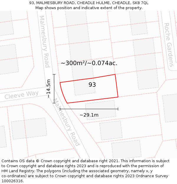 93, MALMESBURY ROAD, CHEADLE HULME, CHEADLE, SK8 7QL: Plot and title map