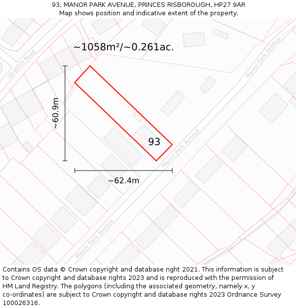 93, MANOR PARK AVENUE, PRINCES RISBOROUGH, HP27 9AR: Plot and title map