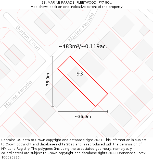 93, MARINE PARADE, FLEETWOOD, FY7 8QU: Plot and title map