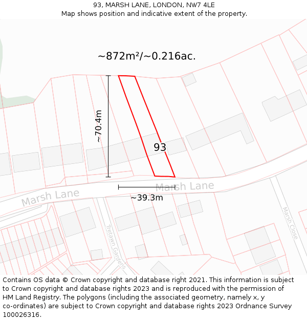 93, MARSH LANE, LONDON, NW7 4LE: Plot and title map