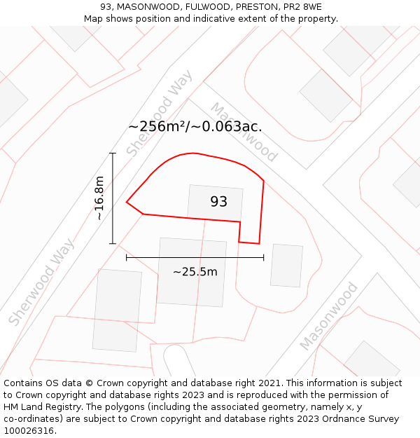 93, MASONWOOD, FULWOOD, PRESTON, PR2 8WE: Plot and title map