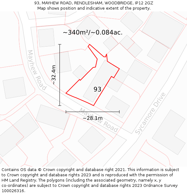 93, MAYHEW ROAD, RENDLESHAM, WOODBRIDGE, IP12 2GZ: Plot and title map