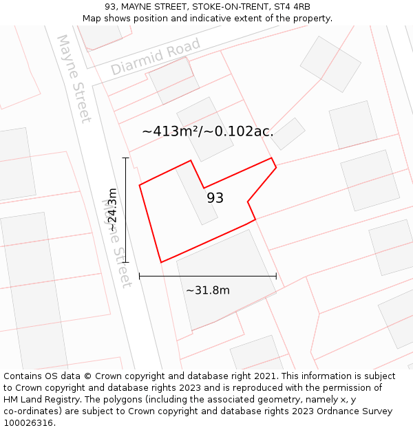 93, MAYNE STREET, STOKE-ON-TRENT, ST4 4RB: Plot and title map