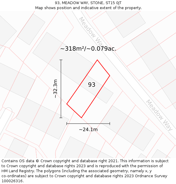 93, MEADOW WAY, STONE, ST15 0JT: Plot and title map