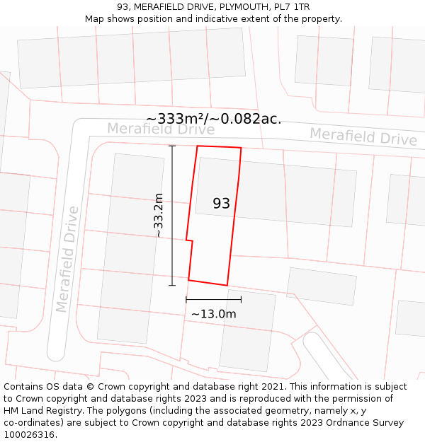 93, MERAFIELD DRIVE, PLYMOUTH, PL7 1TR: Plot and title map