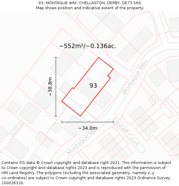 93, MONTAGUE WAY, CHELLASTON, DERBY, DE73 5AS: Plot and title map