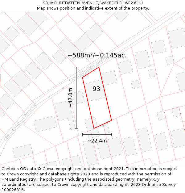 93, MOUNTBATTEN AVENUE, WAKEFIELD, WF2 6HH: Plot and title map