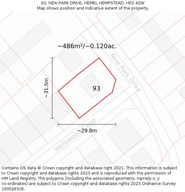93, NEW PARK DRIVE, HEMEL HEMPSTEAD, HP2 4QW: Plot and title map
