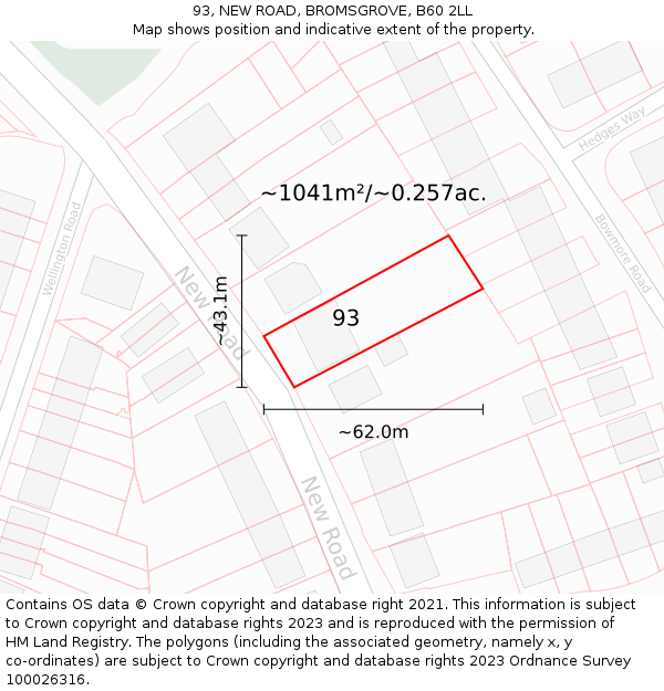 93, NEW ROAD, BROMSGROVE, B60 2LL: Plot and title map