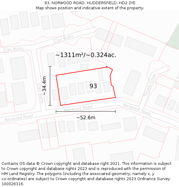 93, NORWOOD ROAD, HUDDERSFIELD, HD2 2YE: Plot and title map