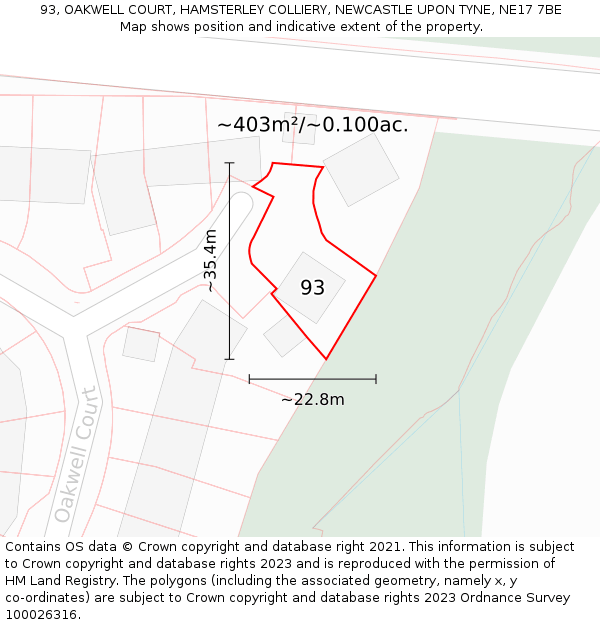 93, OAKWELL COURT, HAMSTERLEY COLLIERY, NEWCASTLE UPON TYNE, NE17 7BE: Plot and title map